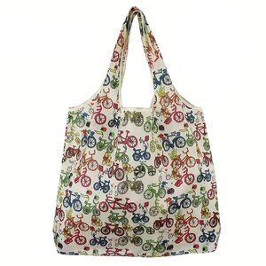 Foldable Compact Bicycle Print Reusable Grocery Tote Shopping Bag